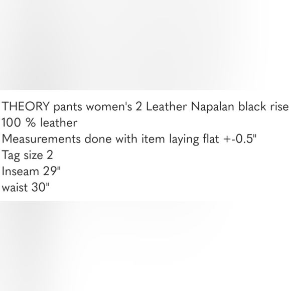THEORY Lamb Leather Pants Size 2 Tirana Napalan black low rise jeans style - Picture 13 of 13